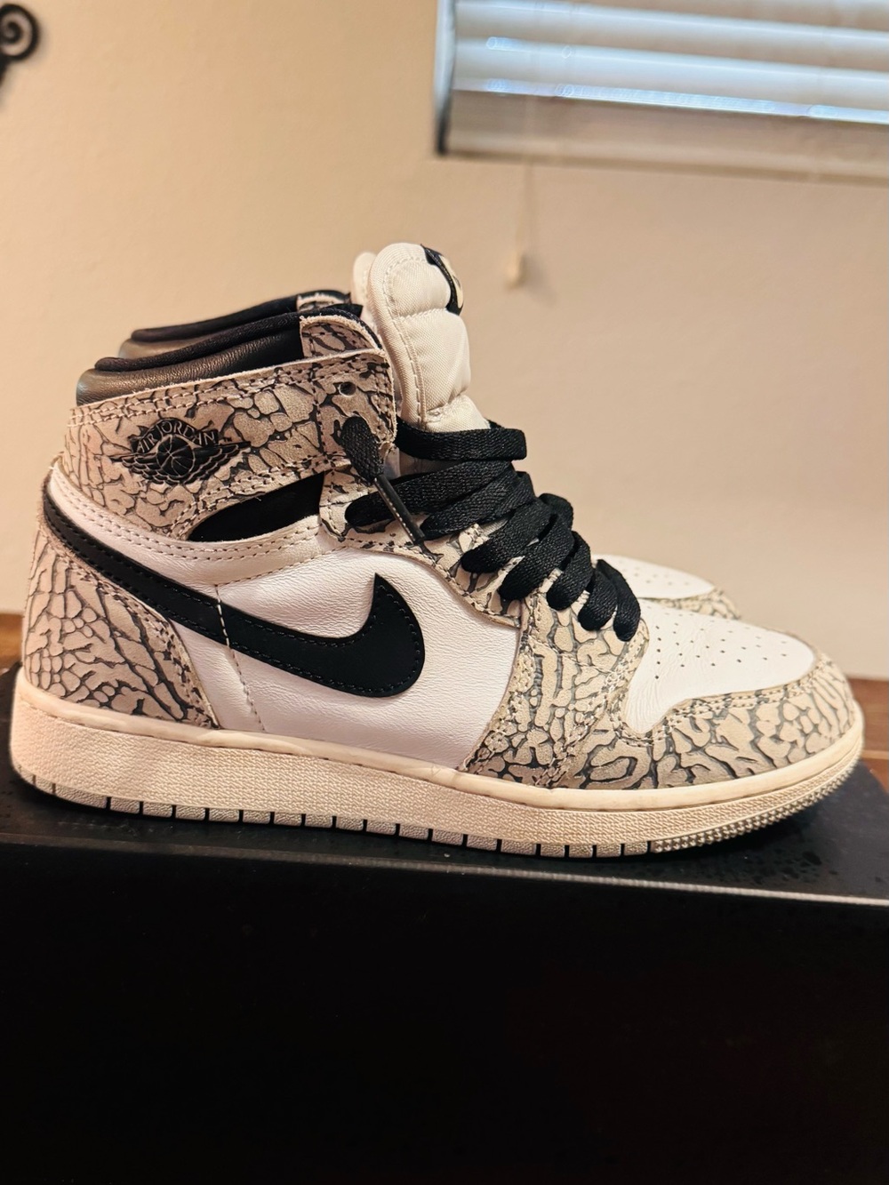 Jordan OG High-Top Sneakers in White and Black with Cracked Cement Print